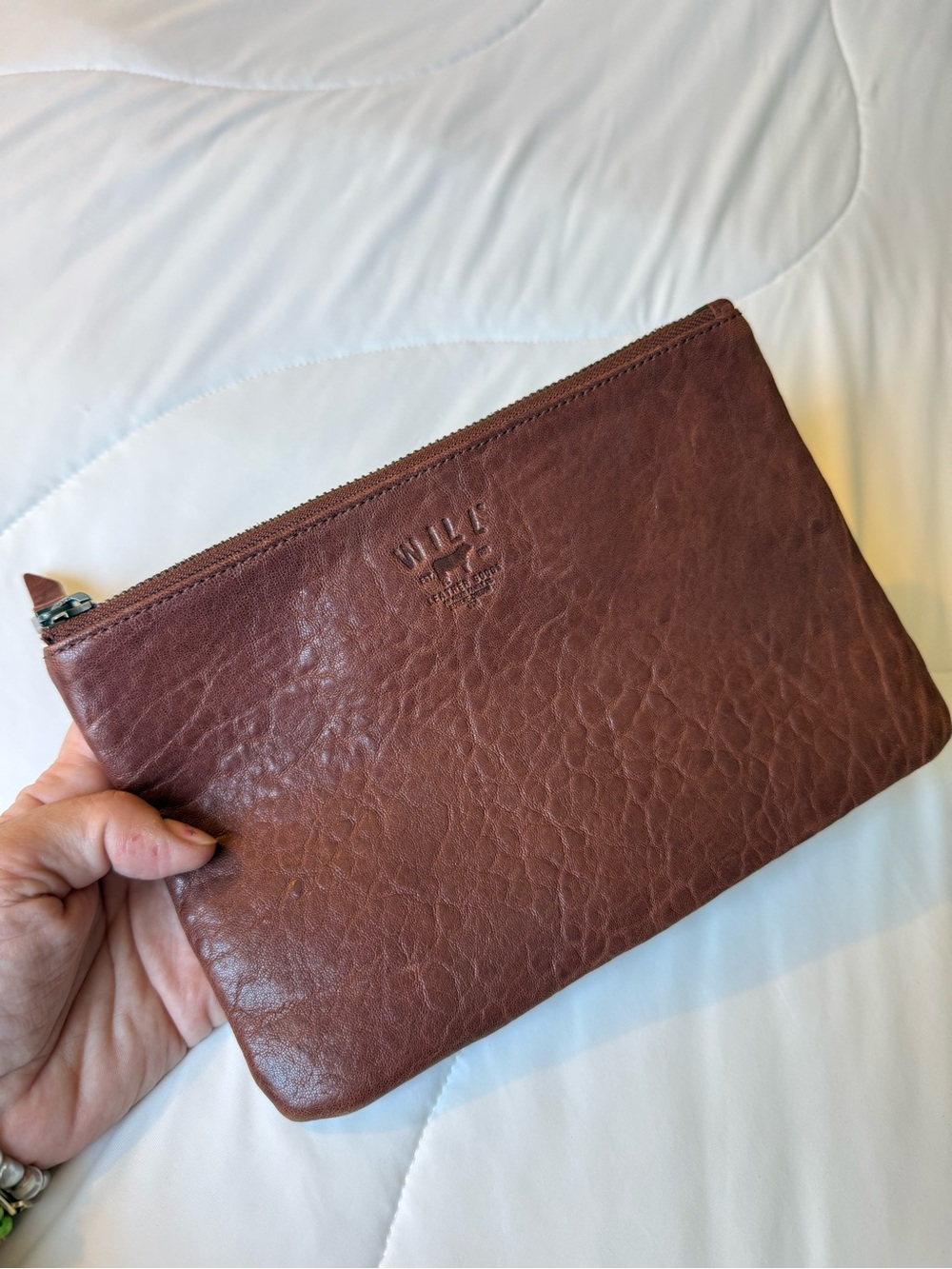 Leather Brown Zip Pouch Clutch
